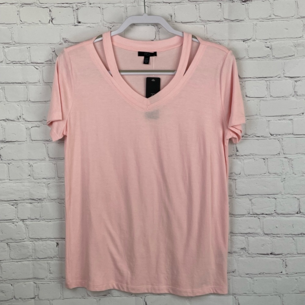 RDI Pink Soft Jersey Cutout V-Neck Short Sleeve T-Shirt SMALL NWT